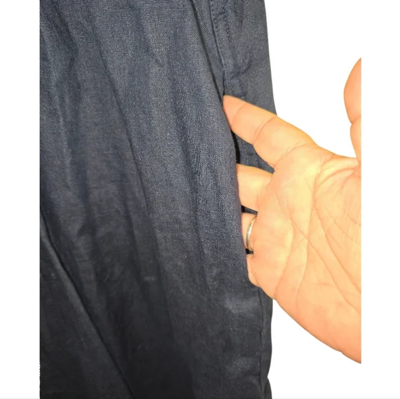 Quince 100% European Linen Navy Short Sleeve Swing Dress Pleated Front Medium - Picture 4 of 9